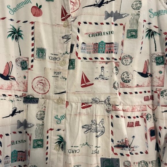 NWT J.Crew Factory Collared Midi in White Postcard Stamps Southern Shirtdress 14 - Picture 3 of 4